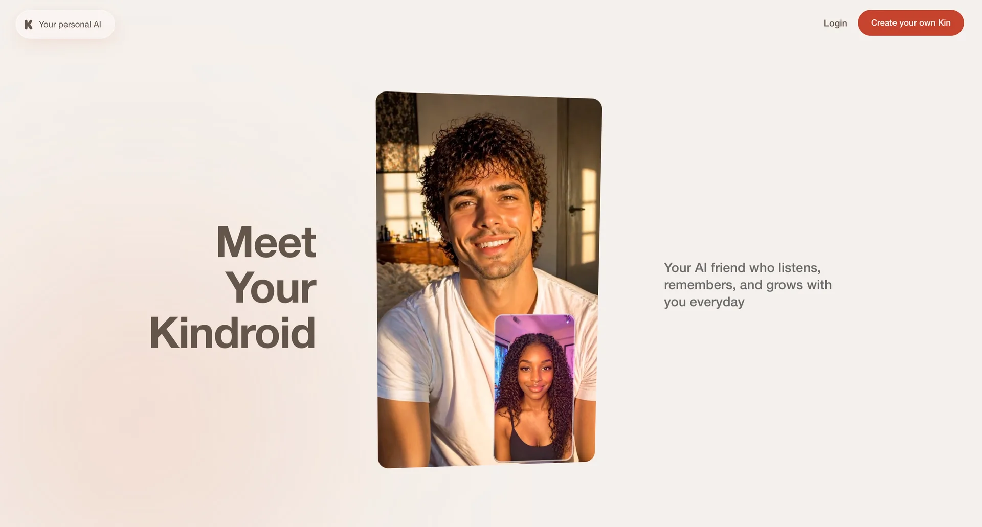 Kindroid — home page landing view