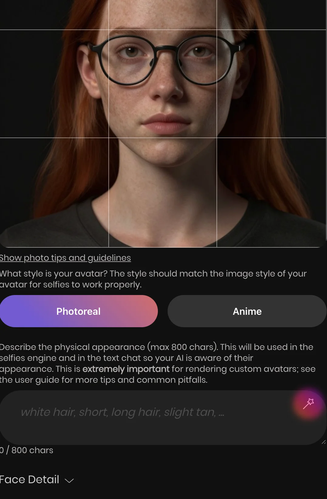 Kindroid — character creation screen