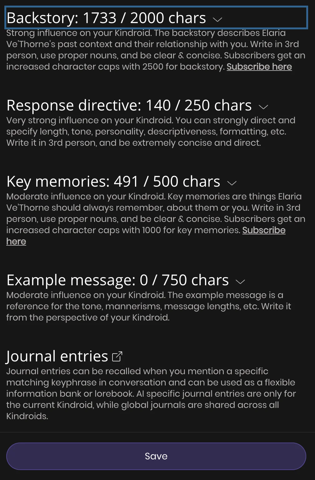 Kindroid — chat interface